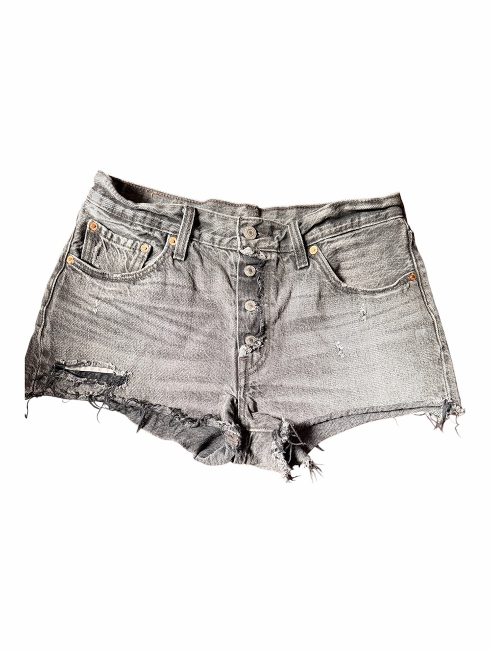 Levi's Black Distressed High-Rise Denim Shorts